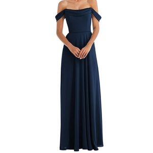 Off the shoulder Navy, full length gown size 12 NWT